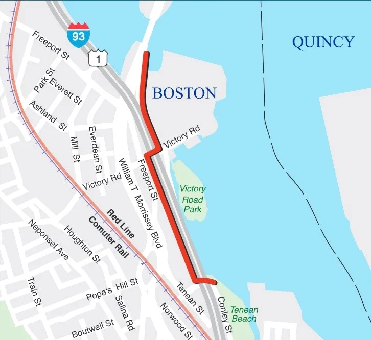 map of Neponset Trail north from Tenean Beach to Morrissey Blvd. drawbridge