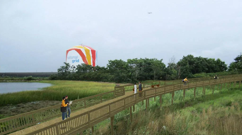Drawing of proposed Neponset Trail boardwalk over marsh north of National Grid property